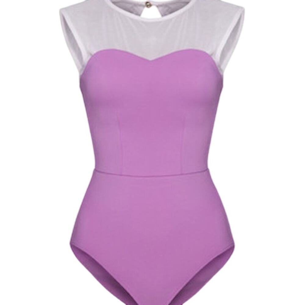 Cleo Harper Neck Neoprene Bodysuit Leotard Small High Mesh Insert Cutout Back